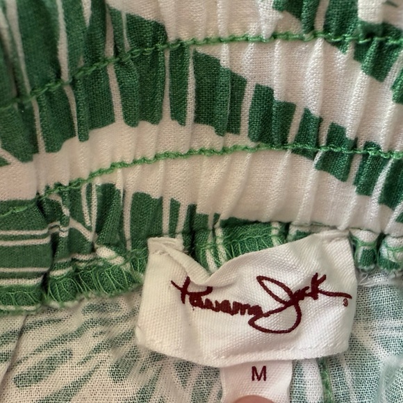 Panama Jack Linen Blend Wide Leg Pants Sz M Tropical Palm pockets green white - Picture 3 of 13